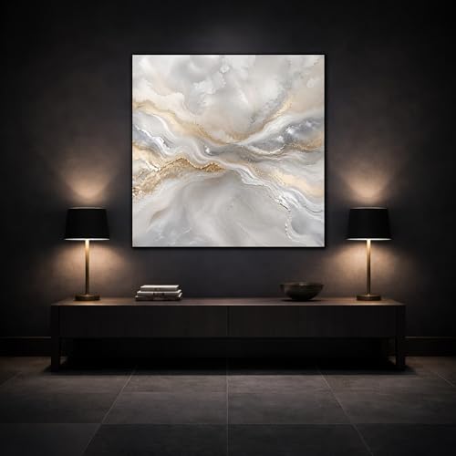 Toile abstraite vagues gris or pour rechauffer un mur blanc de salon vide