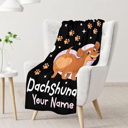 Custom Dachshund Throw Blanket for Dachshund Lovers - 30x40 Inches Lap Size - Soft Fluffy Cozy Blankets Gift - Black Funny Blanket Throws for Couch, Work