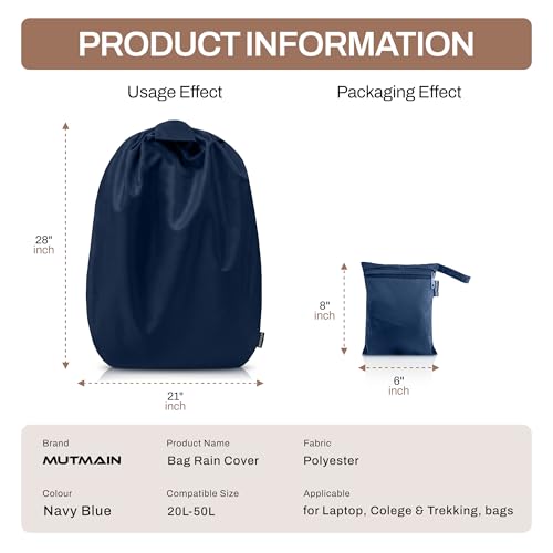 Image of MUTMAIN Full Bag Cover Waterproof rain Cover for Backpack 20L to 50L with Storage Pouch, Drawstring Bag Design, All Side Covered Bags for School, Laptop, Travel and Camera with Shoulder Strap (Nblue)