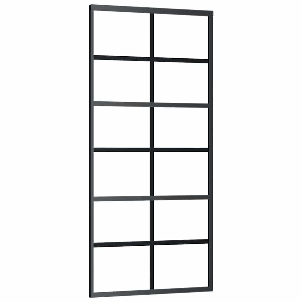 Drzwi przesuwne z okuciem, czarne, 90 x 205 cm, szkło ESG, system drzwi przesuwnych do wnętrz