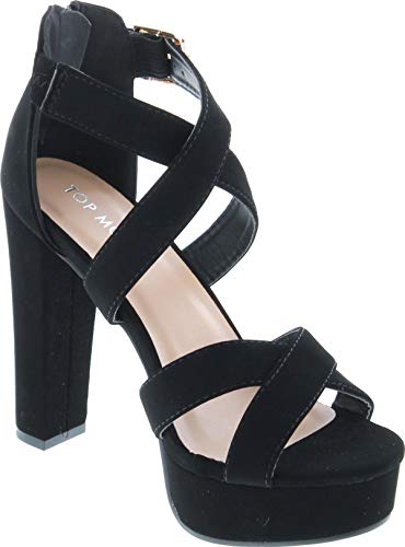 Top Moda Lovely-86 Women's Peep Toe Platform Chunky High Heel Closed Back Sandals,Black,7 #TOP3