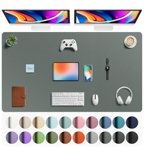 Image of Aothia Faux Leather Desk Mat - Large Mouse Pad, Non-Slip PU Leather Blotter, Waterproof Writing Surface for Office and Home (Jungle Green, 63 inch x 24 inch)