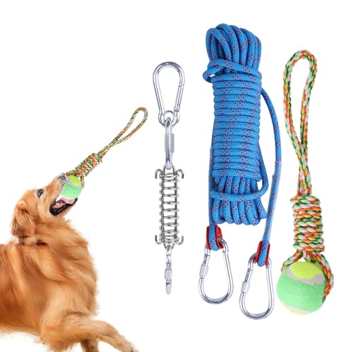 Dog Rop Interactive Spring Pole Dog Toy - 屋外プレイとトレーニング用のロープ、E Toys |スプリングポールドッグロープインタラクティブなおもちゃ、マッスルビルダースプリングポールキット屋外おもちゃのための屋外お
