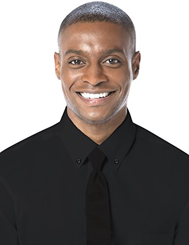 Staff Shirts Mens Regular Fit Rollup Sleeve Button Down Collar Solid Poly-Cotton Casual Dress Shirt with Pocket, Black, X-Large