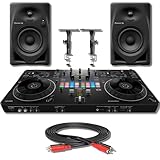 Pioneer DDJ-REV5 4-deck DJ Controller with Pioneer DM-40D 4-inch Desktop Active Monitor Speaker Pair, Adjustable Speaker Stands and 6.5' RCA-RCA Cable