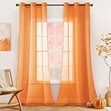 MIULEE Solid Color Sheer Curtains 84 Inches Long 2 Panels Set - Fall Elegant Lightweight Grommet Light Filtering Window Voile Panels/Drapes/Treatment for Bedroom Living Room W42 x L84 Inch, Orange
