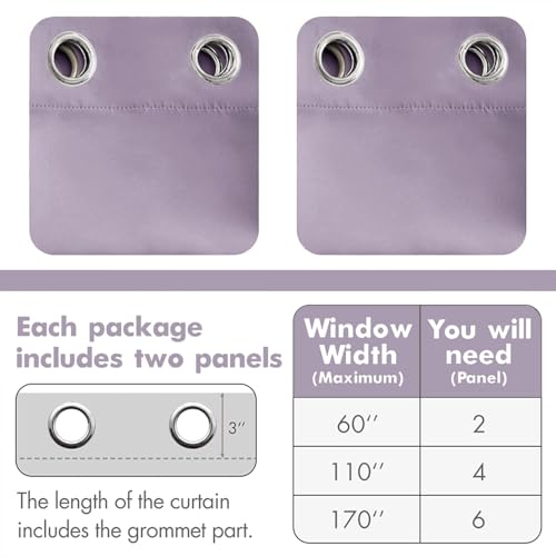 Image of MIULEE Lilac Blackout Bedroom Curtains Drapes 96 Inch Long 52 inchx96 inch | Grommet Top, Room Darkening Window Drapes, Privacy Protection, Thermal Insulated, Heat Blocking, Light Blocking