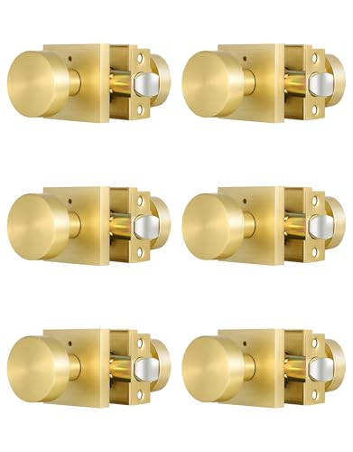 Brushed Gold Door Knob Interior Privacy Door Knob with Lock Bathroom 6 Pack
