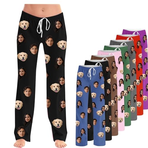 Ninedayx Pantalones de pijama personalizados para mujer, pijamas personalizados para mujer, pijamas con fotos personalizados, novedosos para cualquier foto en la cabeza, pantalones personalizados a