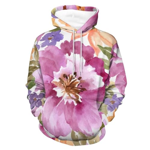 Hoodie Fleurs Aquarelle Pull Capuche Homme Femme - Sweatshirt Manche Longue Unisexe S