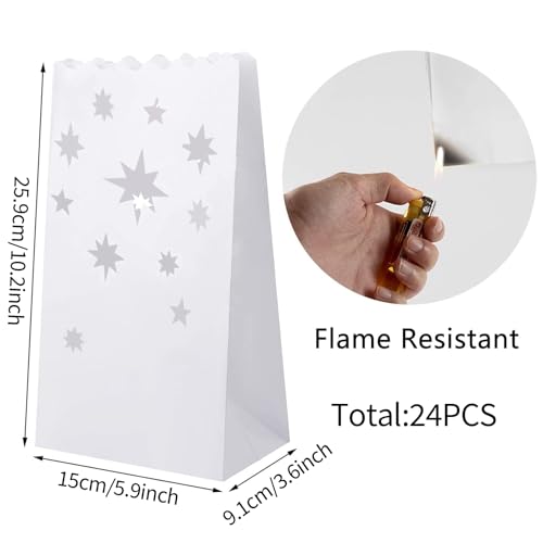 Lichttüten 24 Stück Papier Lichttüten Candle Bags Papierlaterne Wiederverwendbar Papier Teelicht Lichtertüten Kerzentüten für Party Tischdeko, Valentinstag, Verlobung, Hochzeit, Weihnachten