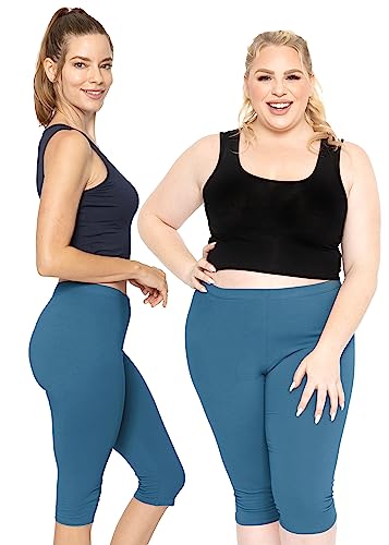 Image of STRETCH IS COMFORT Cotton Capri Leggings, Knee Length Pants, Plus Size
