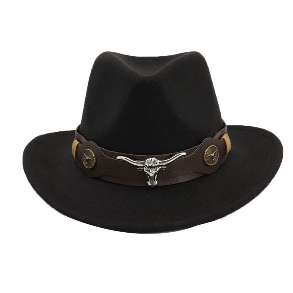 Lipfer Sombrero De Fedora De Lana, Sombrero De Vaquero con Cinturón De Cuero con Gorros De Vaqueros, Sombrero De Panamá, Sombreros Trilby Hombres Mujeres Negros