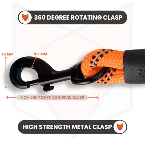 Image of Wooflix Heavy Duty Nylon Dog Leash | Anti Slip Padded Handle Long Dog Leash | Highly Reflective Leash for Dogs | Dog Rope for Medium & Large Dogs | Dog Training Leash | (Orange, 5 Feet Long)