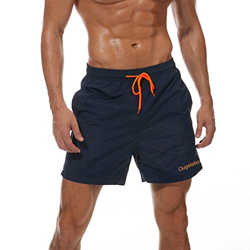 Ougelebo Badehose Herren Badeshorts Herren Kurz Schnelltrocknend Männer Schwimmhose Strandshorts Swim Shorts Trunks Men Dunkelblau M