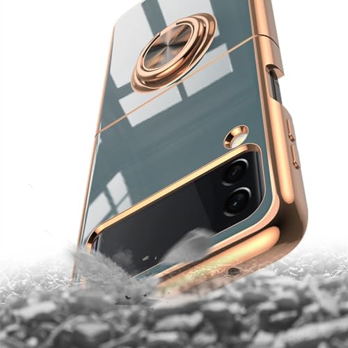 Coque Samsung Z Flip 5 rose avec support magnétique et bordure dorée de luxe pour smartphone