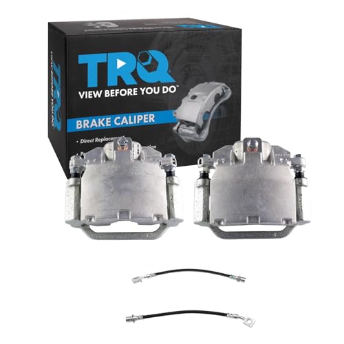 TRQ Rear Brake Caliper Set Brake Hose Compatible with 2007-2014 Cadillac Escalade 2007-2013 Escalade ESV Escalade EXT Chevrolet Avalanche Suburban 1500 Tahoe GMC Yukon Yukon XL 1500