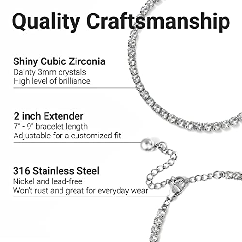 Shop Lc Delivering Joy Stainless Steel Tennis Bracelet - Adjustable Cubic Zirconia Bracelet For Women - Dainty Cz Crystal Bridal Bracelets - 7" Length With A 2" Extender #TOP2