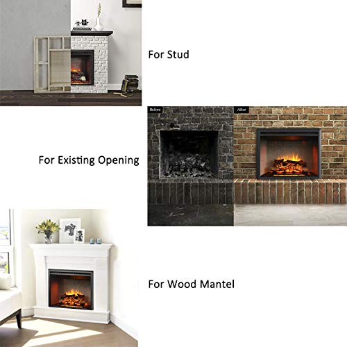 Richflame 33 Inches, Edward Electric Fireplace Insert With Fire Crackling Sound, Weathered Concrete Interior, Remote Control, 750/1500W, Black #TOP1