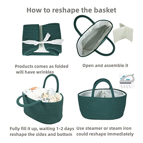 Image of XUANGUO Large Cotton Rope Baby Diaper Caddy Organizer Basket Dark Green | Nursery Storage Bin, Portable Baby Tote Bag for Changing Table or Car, Baby Shower Gifts Bag, Newborn Essentials, Registry