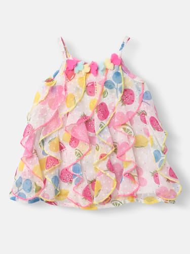 Image of Nautinati Baby Girls Strap Sleeve Printed Ruffle Dress | Age 0-3 Years