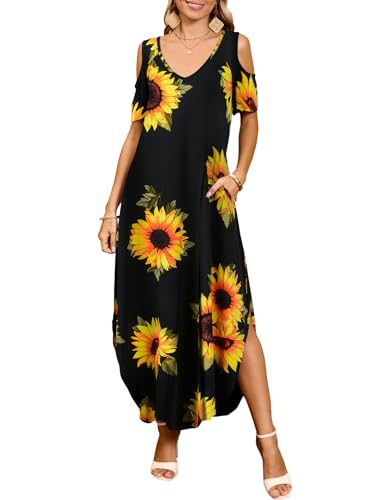 Image of JollieLovin Womens Plus Size Casual Summer Maxi Long Dress Cold Shoulder V Neck Beach Sundresses
