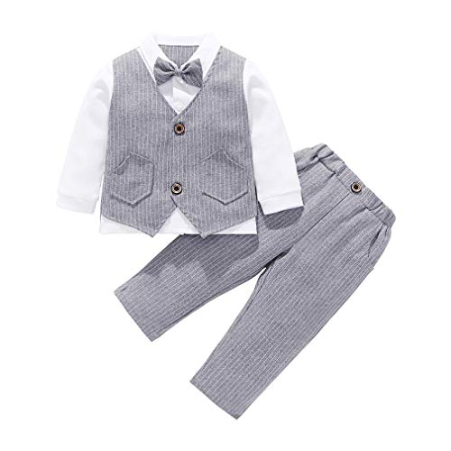 MetCuento Baby Boy Gentleman Suit Bow Tie Tuxedo Vest Formal Outfit Long Sleeve Shirt Birthday Party Wedding Dress Clothes 12-18 Months