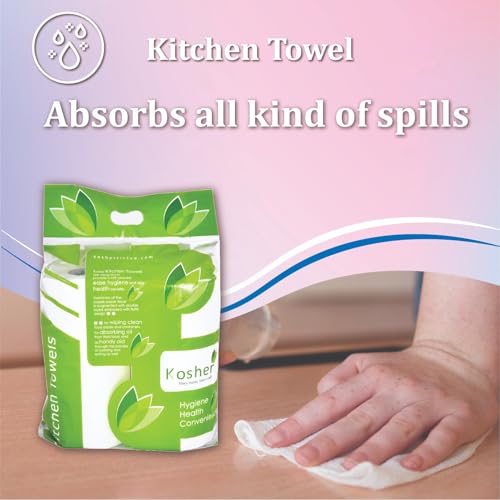 Image of Kosher Kitchen Tissue Paper Roll | 540 Pulls | 90 Pulls Each X 6 Rolls | Strong & Super Absorbent 2-Ply Kitchen Roll | High Wet Strength | Flower Embossed for Absorption | (Combo of 3- Total 6 Rolls)