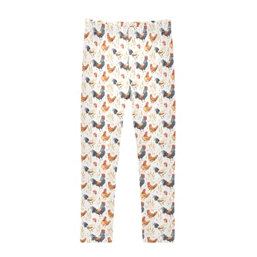 Rooster Wheat Pattern Girls Leggings Kids Yoga Pants Athletic Tights Pants 4-10 Years
