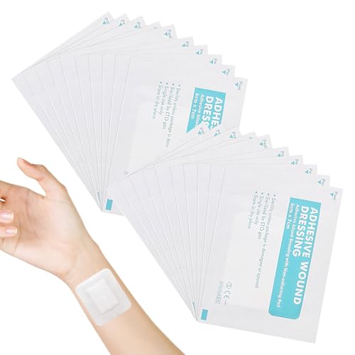 20PCS Wound Dressings Adhesive 6cm x 7cm Adhesive Sterile Wound Dressings Sterile Dressings for Wounds Soft S terile Pads Dressing Pads for Cuts Grazes Burns & Injuries Small Pressure Sores