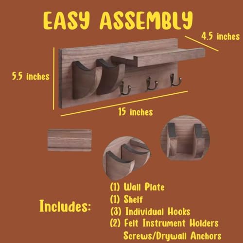 Guitar Wall Hanger - Sturdy Wood Base with Padded Hook - Secure & Stylish Holder for Acoustic, Electric, and Bass Guitars – Easy Installation & Space-Saving Design