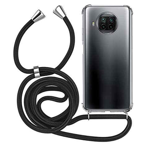 MyGadget Cover con Cordino per Xiaomi Mi 10 pro & Mi 10 4G - Custodia con Corda - Case Trasparente Antiurto con Laccio/Tracolla - Practical Stylish Nero