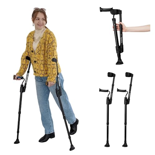 Famica Flexi Crutch (x2 Units, Open Cuff) Forearm Crutches for Adults Seniors, Red Dot Award Winner, Foldable Lightweight Mobility Aid, Adjustable Height Ergonomic Handle, Non-Slip, Surgery Recovery