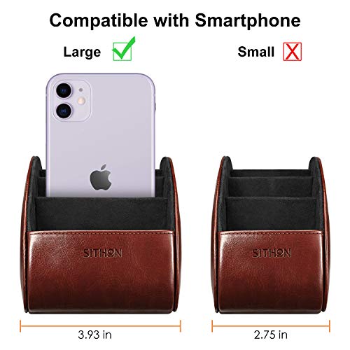 Image of SITHON Remote Control Holder with 5 Compartments - [Upgrade Version] PU Leather Remote Caddy Desktop Organizer Store TV, DVD, Blu-Ray, Media Player, Smart Phones, Heater Controllers (Brown)