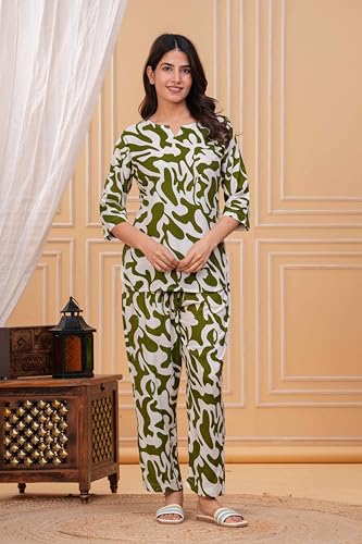Image of Women's Printed Night Suit Set Pajama with Top Lightweight Soft & Comfy Sleepwear for Girls & Women