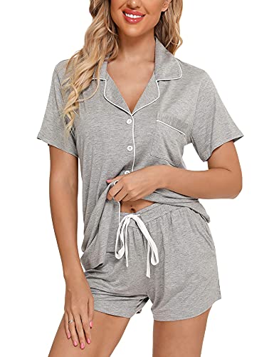 Image of Anjue Womens Pajamas Set Short Sleeve Button Down Soft Pj Sets S-XXL | V neck,Pyjamas,Modal,Wedding,Pijamas de mujer,Bridal party,Viscose,Knit,Cute,Lounge,Lightweight,Nursing,Holidays