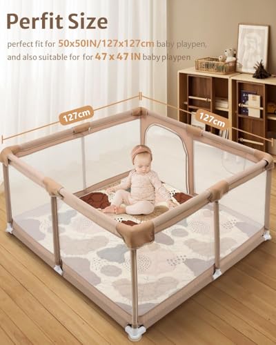 Lambluefly Krabbelmatte Baby Faltbar, Verdickte Krabbeldecke für Baby 127x127cm, Anti Rutsch Matte, Maschinenwaschbare, Spielmatte Faltbar, Babymatte Krabbelmatte für Laufgitter, Design im Bohème-Stil
