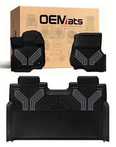 OEMats Premium Color TPE Floor Mats for Ford F-150 2015-2026 | Titan Gray Wing Design| F150 Lightning 2022-2025 SuperCrew (Rear w/o Fold Flat Storage) | Heavy Duty Car Carpet All-Weather Protection