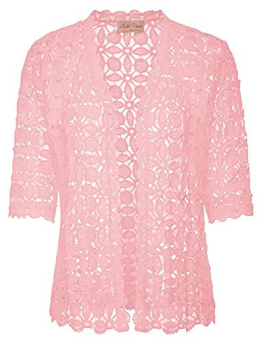 Belle Poque Women Cardigans Half Sleeve Summer Boho Lightweight Shrugs 50s Vintage Shrugs for Dress Pink L