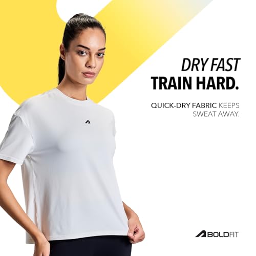 Image of Boldfit Tshirt for Woman Relaxed fit Gym Tshirt for Women Workout Lightweight t Shirt for Woman Breathable Women t Shirt Round Neck t Shirts for Ladies Gym Dress