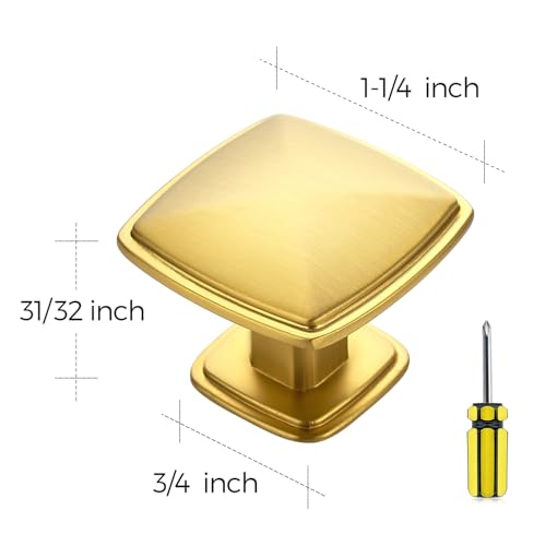 Image of Ravinte 10 Pack Square Single Hole Gold Kitchen Cabinet Knobs Dresser Drawer Cabinet Pulls Drawer Knobs Cabinet Hardware Contemporary Antique Rustic Knobs with Screwdriver