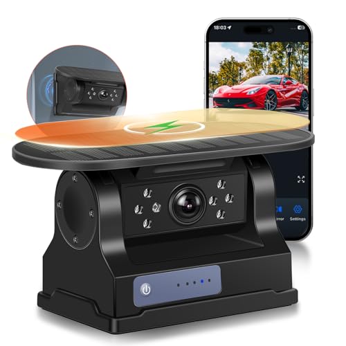 Hodozzy Cámara Trasera Inalámbrica WiFi Solar, Cámara Marcha Atrás Magnética con 10000mAh, Grabación DVR de Visión Nocturna IR a 720P, Impermeable, Gran Angular, Cámara para Camiones, Remolques