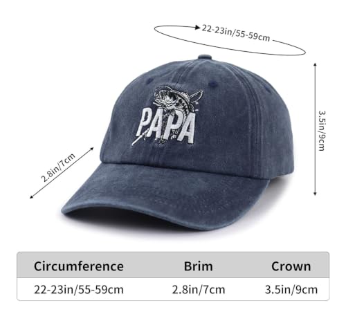 Papa Fishing Hats for Men, Adjustable Cotton Embroidered Fish Baseball Cap - Image 2