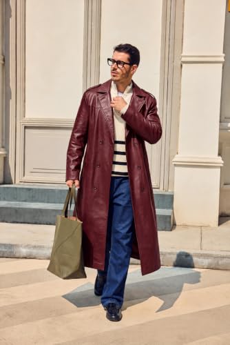 Runcati Mens Leather Trench Coat
