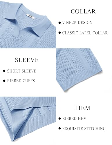 Image of COOFANDY Mens Knit Polo Shirts V Neck Textured Polo Shirts Short Sleeve Breathable Polo Casual Collared T Shirt Fashion Tops