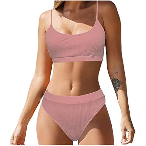 BlancsserD Teen Girls Slimming Swimsuit Cinched Tie Front Two Piece Ruched One Shoulder Bikini Set Cover