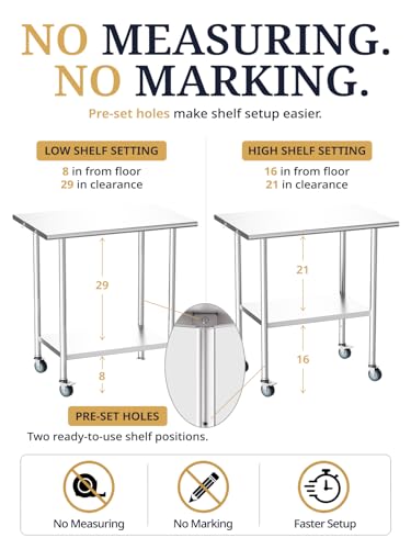 Image of Atelicf All-Stainless Steel Prep Table, 24 X 36 Inch, with Casters and Adjustable Undershelf, Heavy-Duty Build for Outdoor Use,Restaurants,Hotels,Workshops,Kitchens,Gardens, and Garages