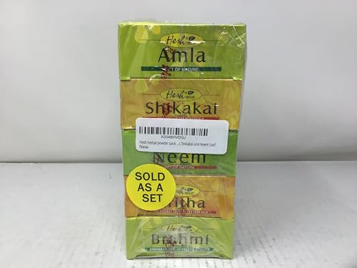 Hesh herbal powder pacote com 5 variedades para cabelo - Amla, Aritha, Brahmi, Shikakai e folha de n