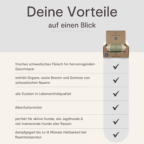 MAGNUSSONS Sport (12 x 650 G) | Geeignet für Welpen, Junghunde und Erwachsene Hunde Aller Rassen | Alleinfuttermittel | Dampfgegart | enthält frisches Fleisch vom Rind und Schwein