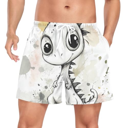 Pantalones cortos de baloncesto para hombre con diseño de dinosaurio blanco Chibi